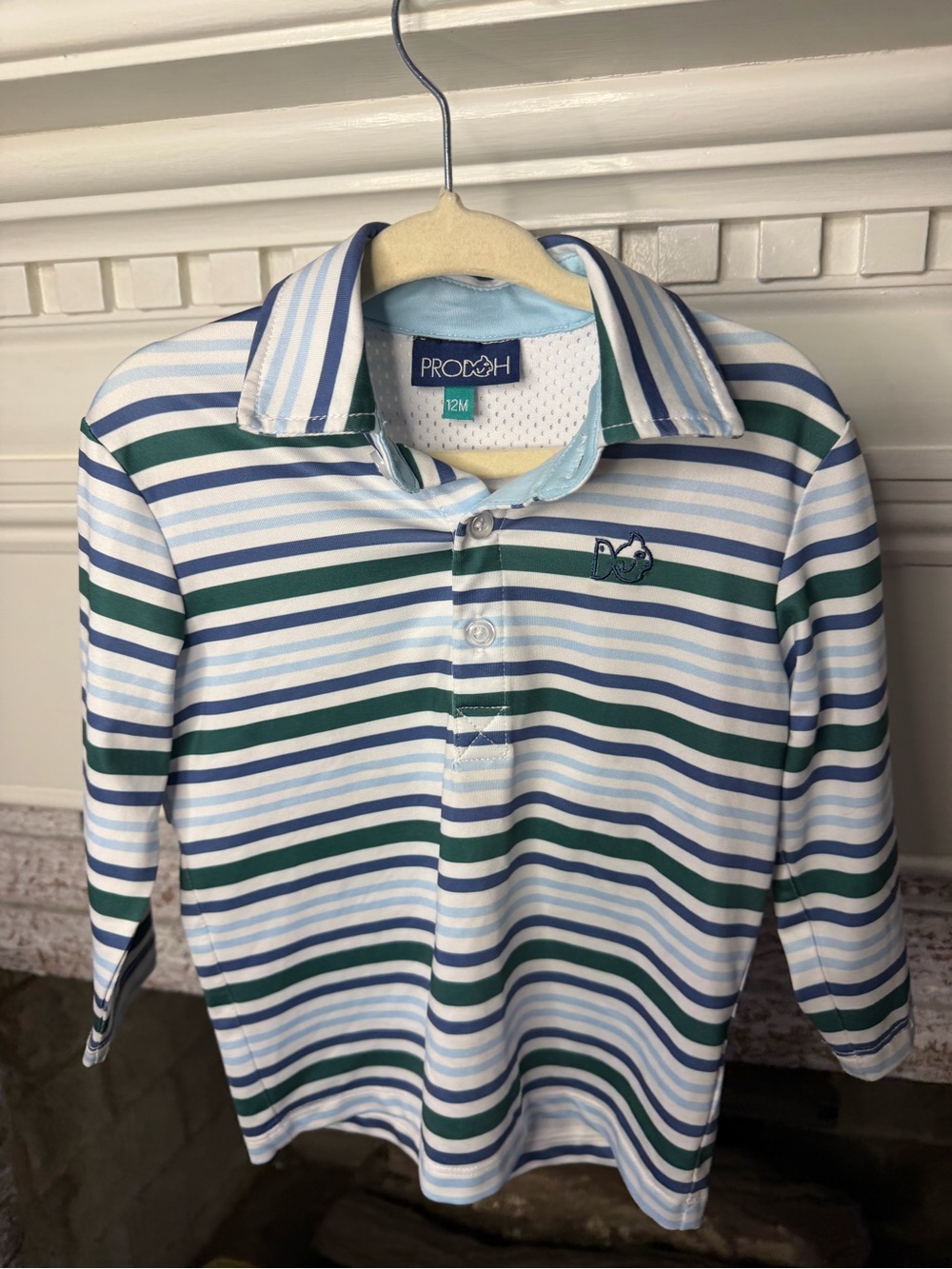 Prodoh Baby Long Sleeve Polo Shirt in Light Blue Green and White